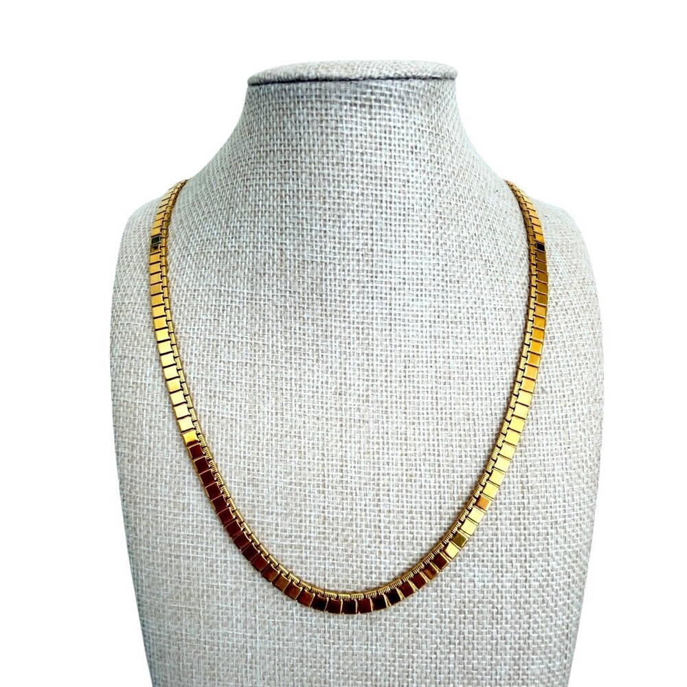 Vintage Monet Gold Tone Square Box Link Choker Necklace 26 Inch